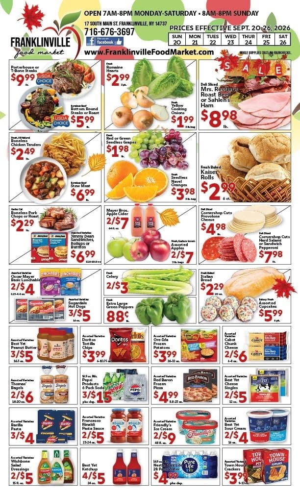 Franklinville Food Market Weekly Ad September 20 - 26, 2026