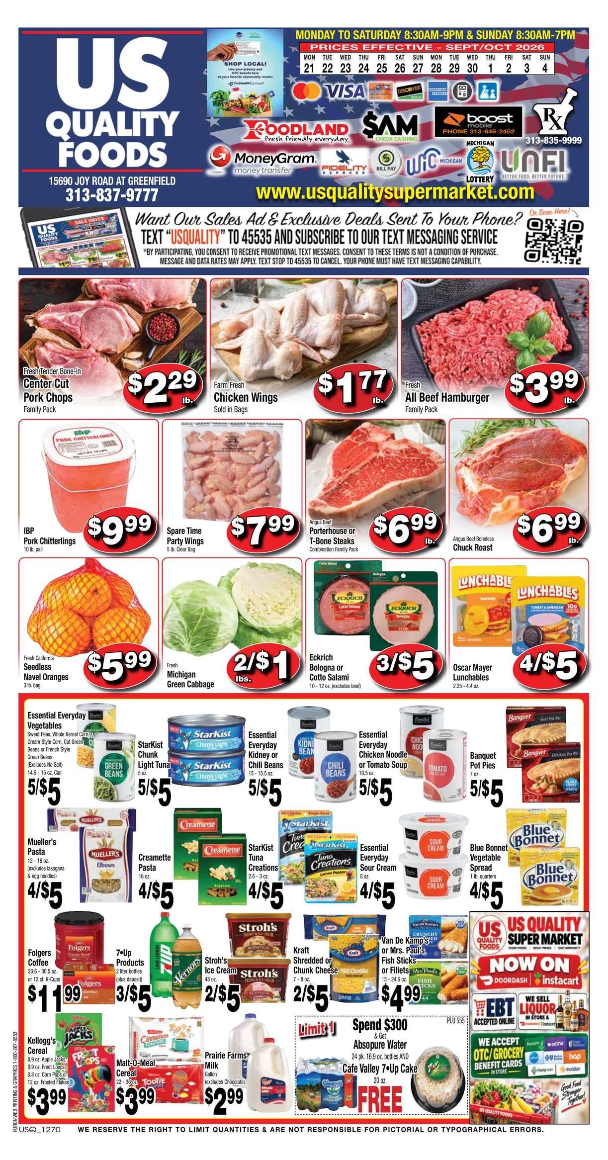 US Quality Foods Weekly Ad September 20 - October 4, 2026