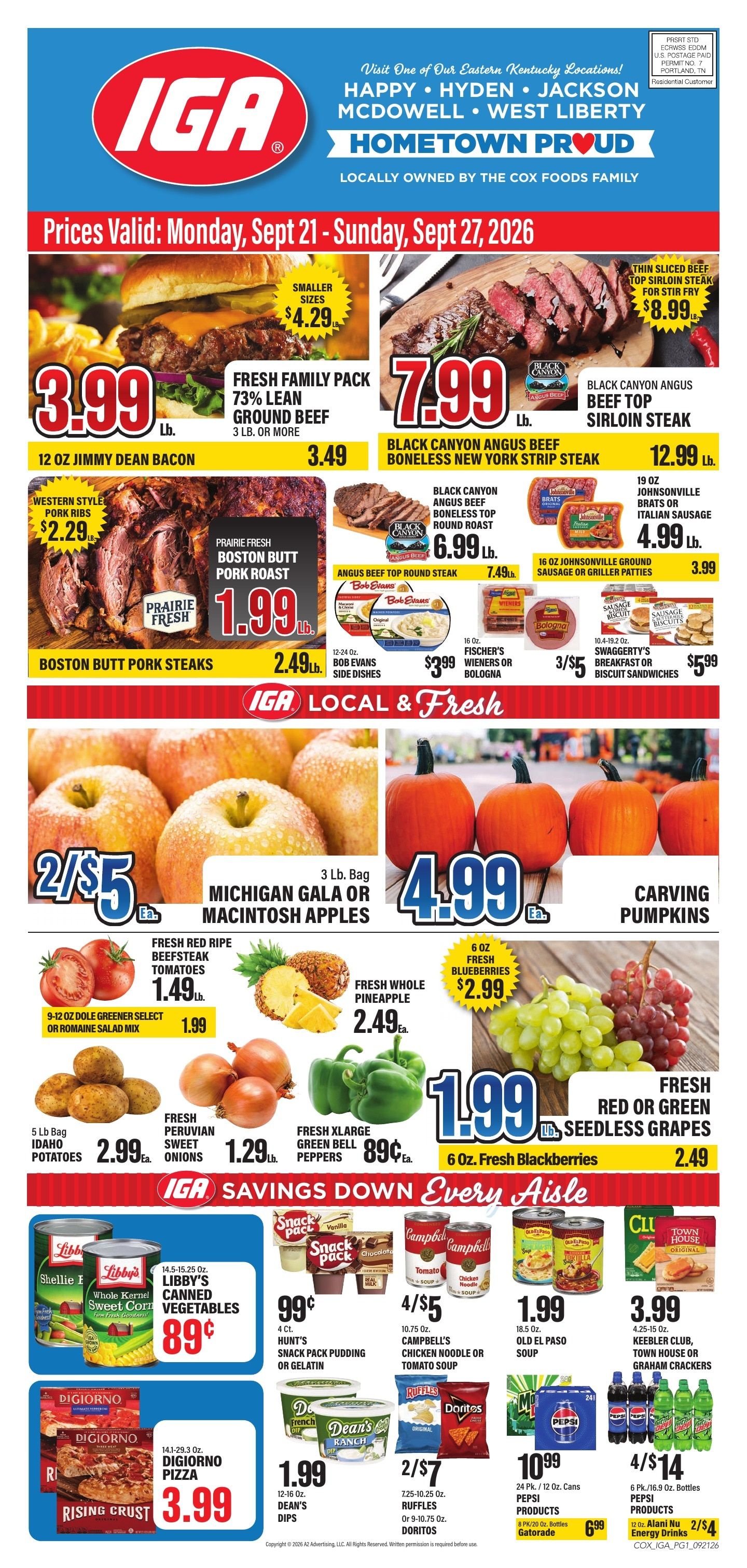 Cox Foods IGA Weekly Ad September 21 - 27, 2026