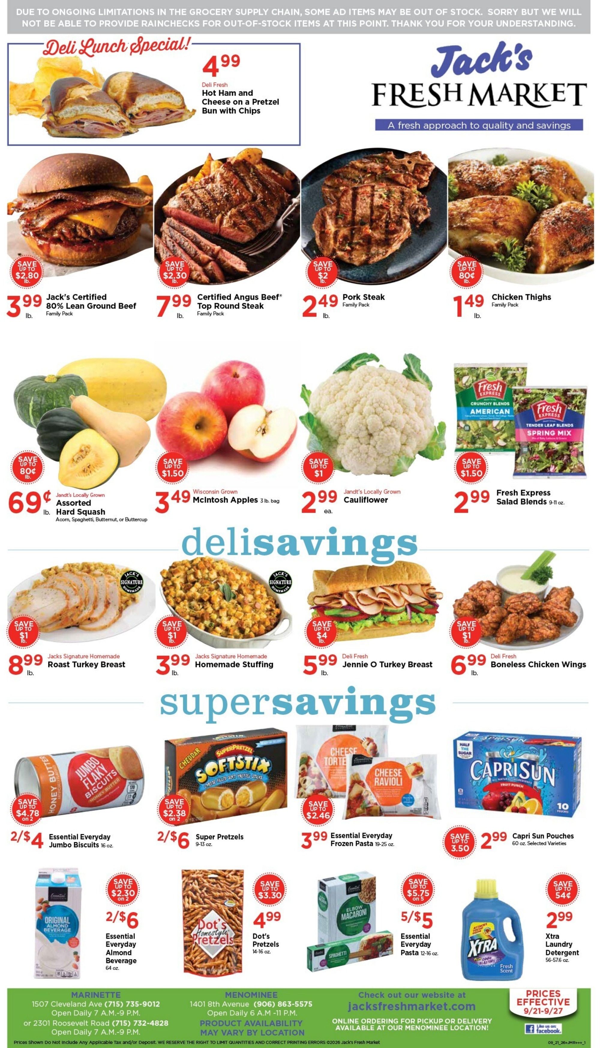 Jack's Fresh Market Weekly Ad September 21 - 27, 2026