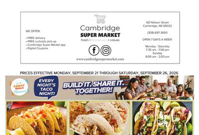 Cambridge Super Market Great Deals This Week! Weekly Ad September 21 - 26, 2026