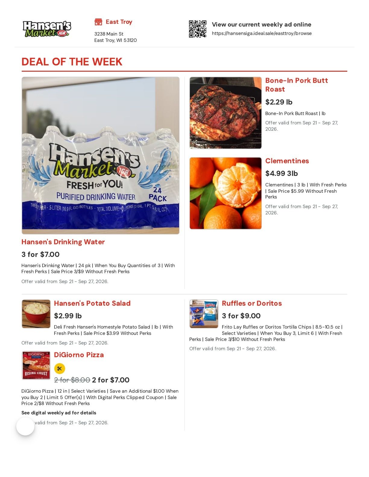 Hansen's IGA (East Troy, WI) Weekly Ad September 21 - 27, 2026