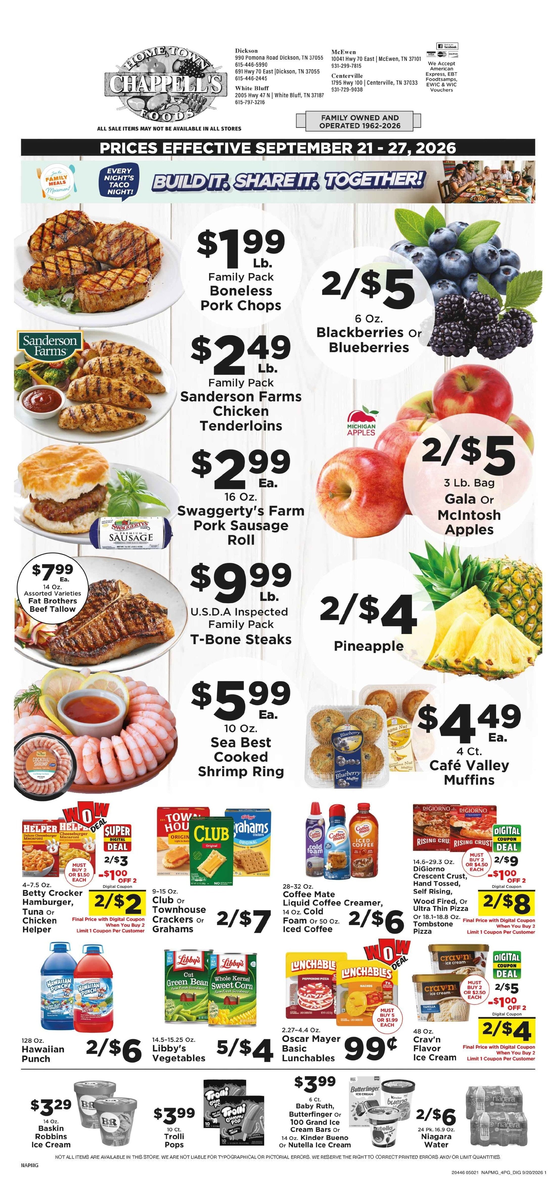 Chappell's Hometown Foods Weekly Ad September 21 - 27, 2026