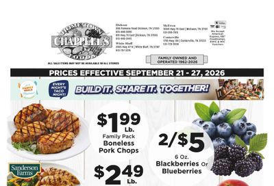 Chappell's Hometown Foods Weekly Ad September 21 - 27, 2026