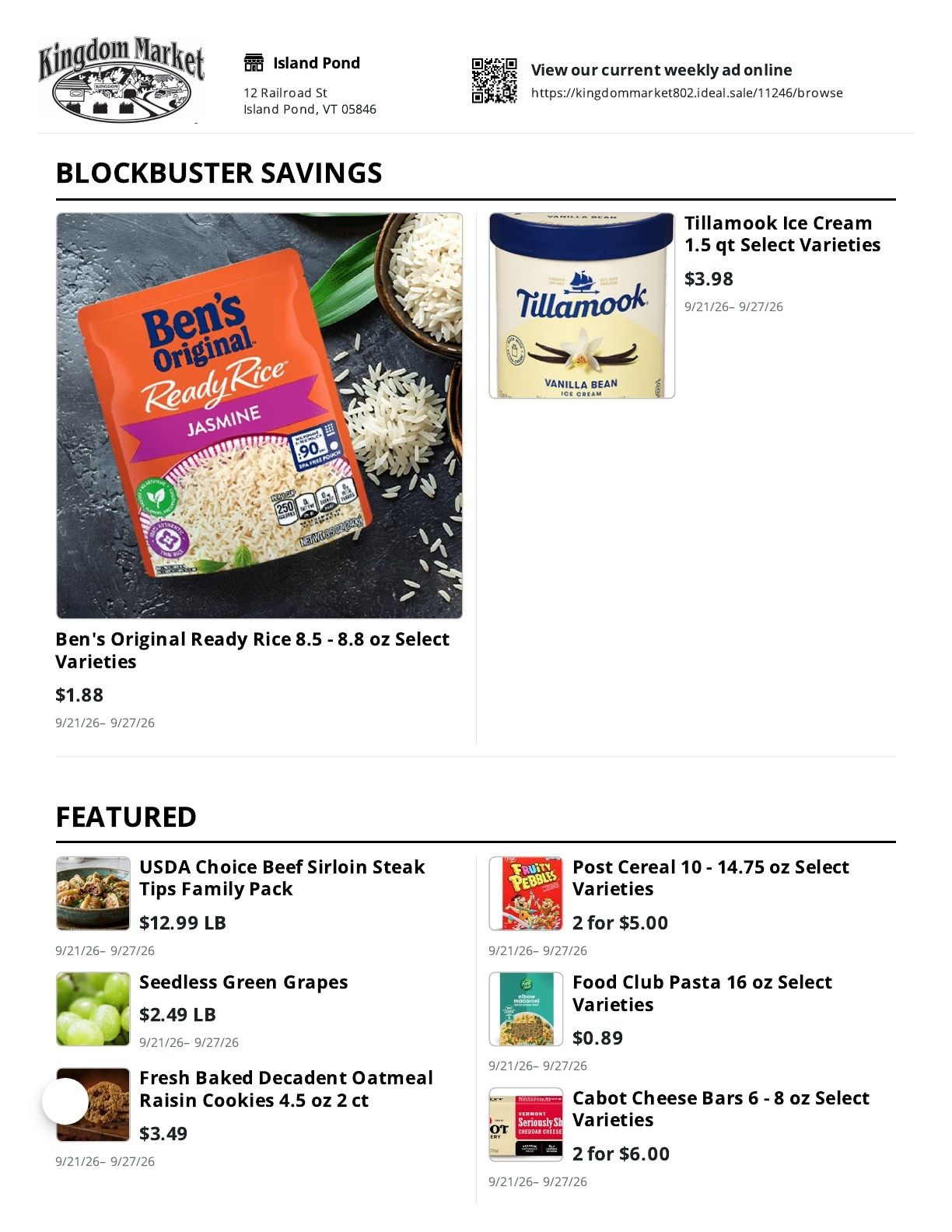 Kingdom Market Weekly Ad September 21 - 27, 2026