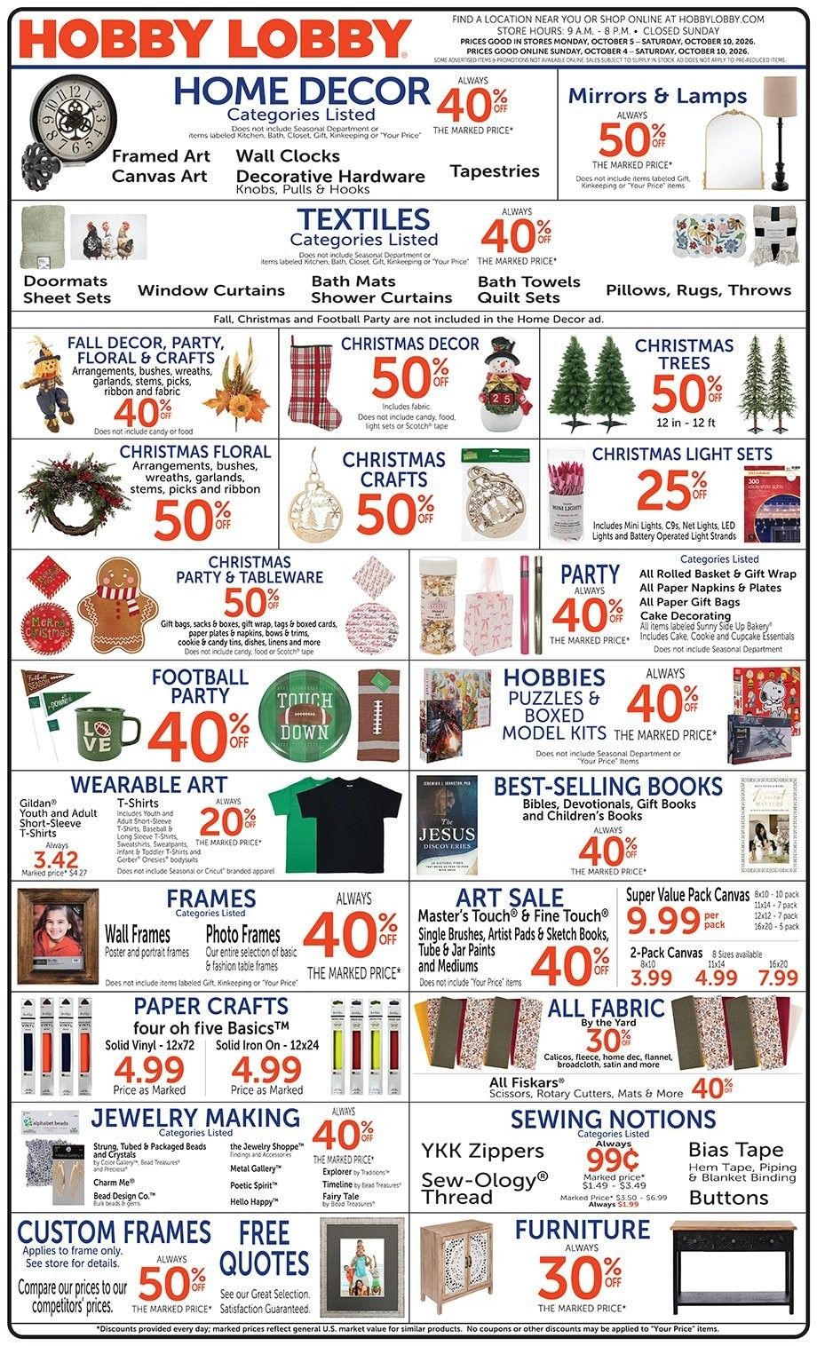 Hobby Lobby Weekly Ad October 4 - 10, 2026