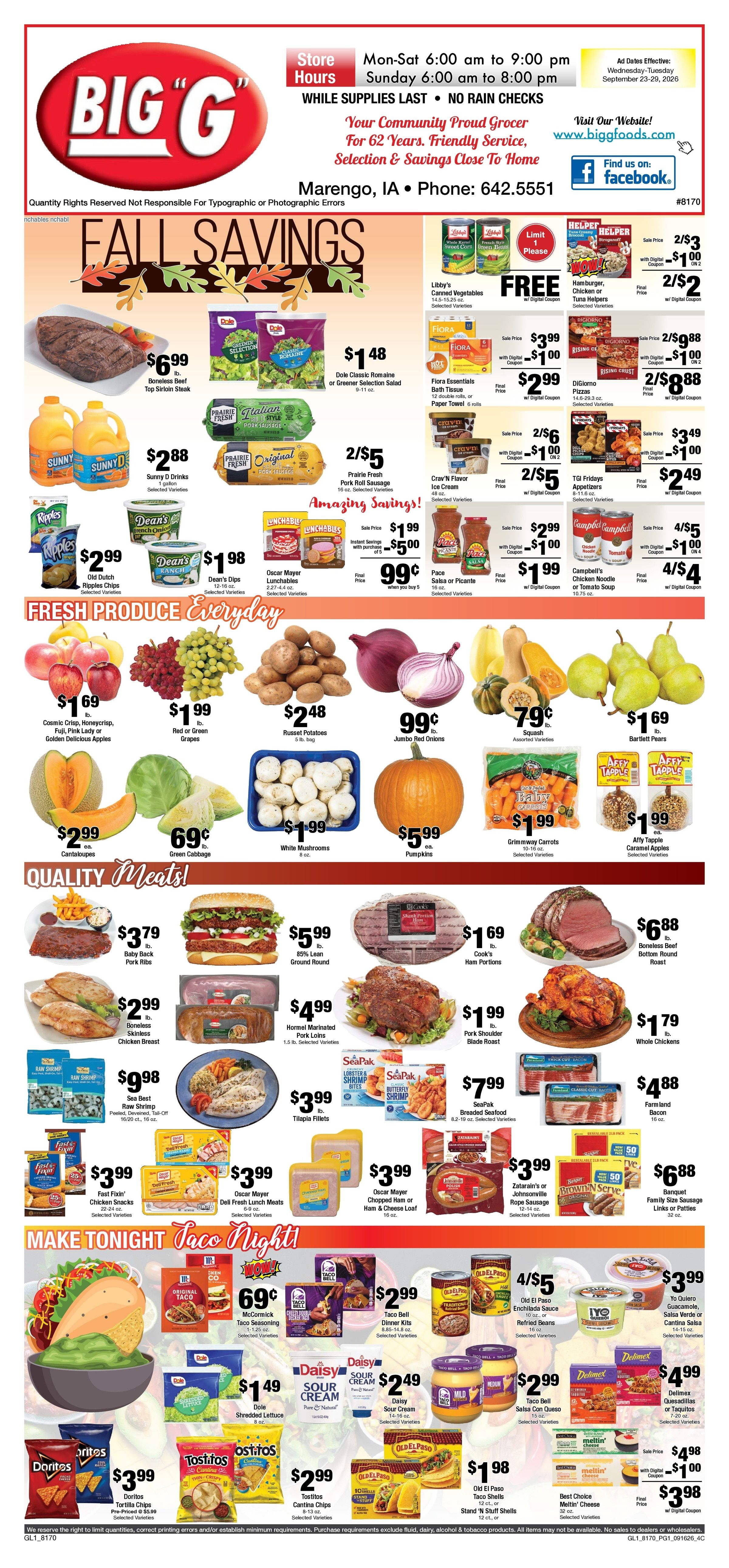 Big G Foods Great Deals This Week! Weekly Ad September 23 - 29, 2026