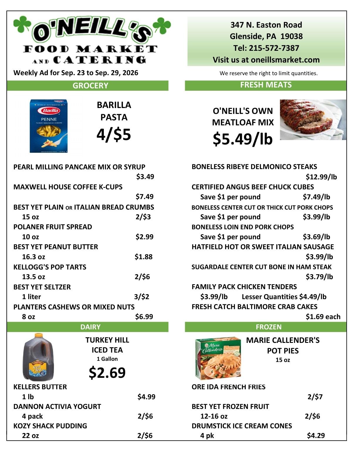 O'Neill's Market Weekly Ad September 23 - 29, 2026