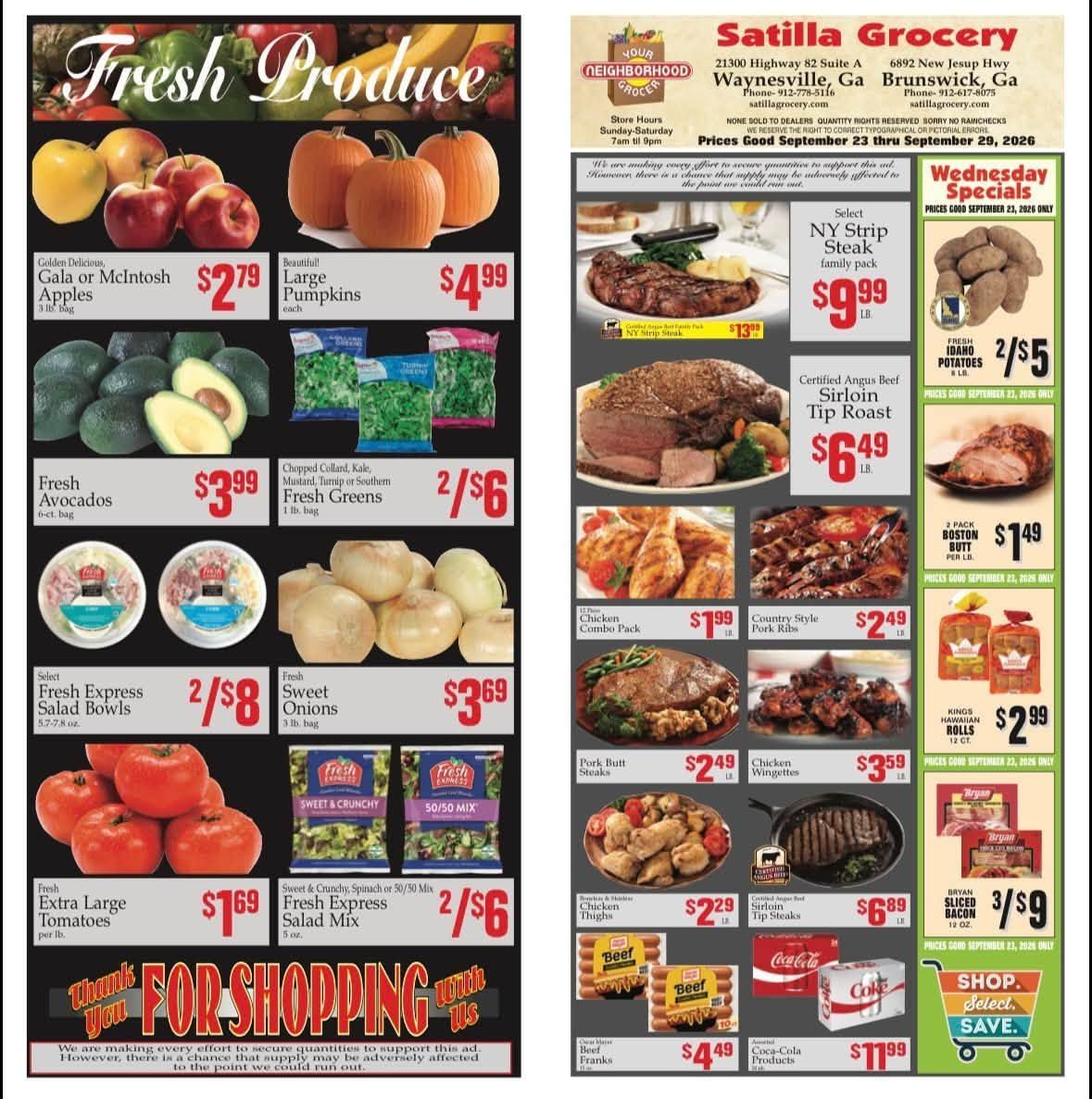 Satilla Grocery Weekly Ad September 23 - 29, 2026