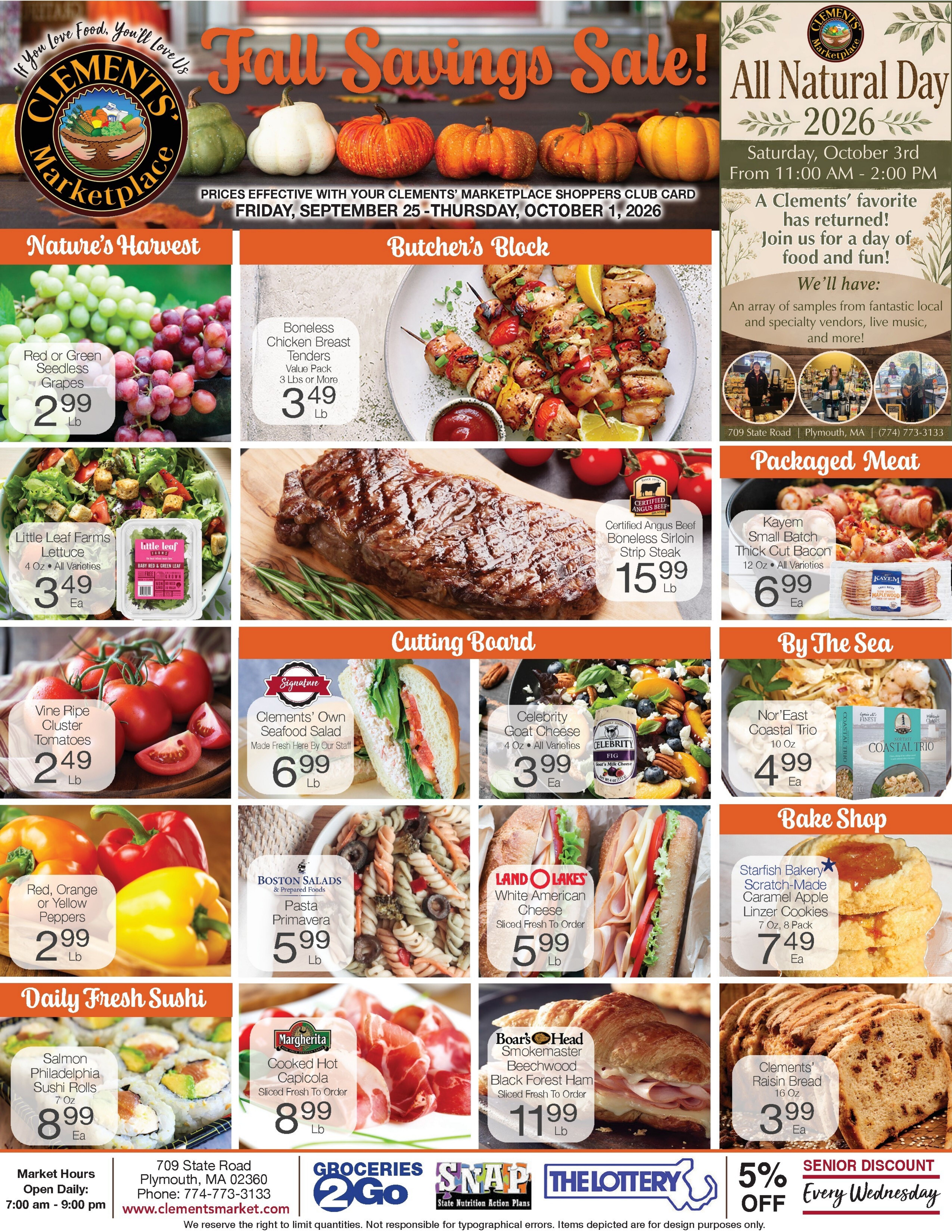 Clements' Marketplace (Plymouth, MA) Weekly Ad September 25 - October 1, 2026