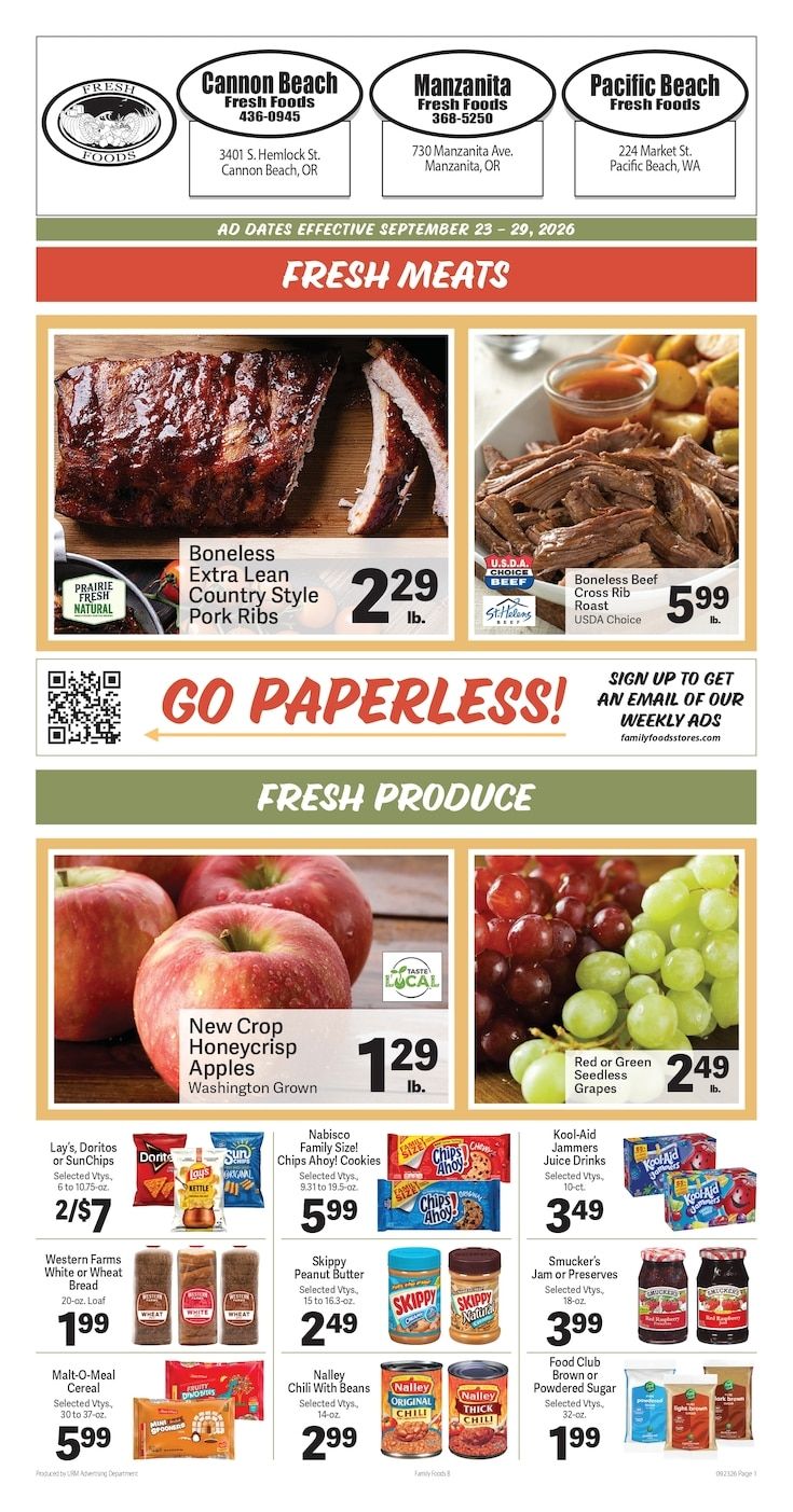 Fresh Foods Manzanita Weekly Ad September 23 - 29, 2026