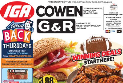 G&R IGA (109 Baker St, Webster Springs, WV) Weekly Ad September 23 - 29, 2026