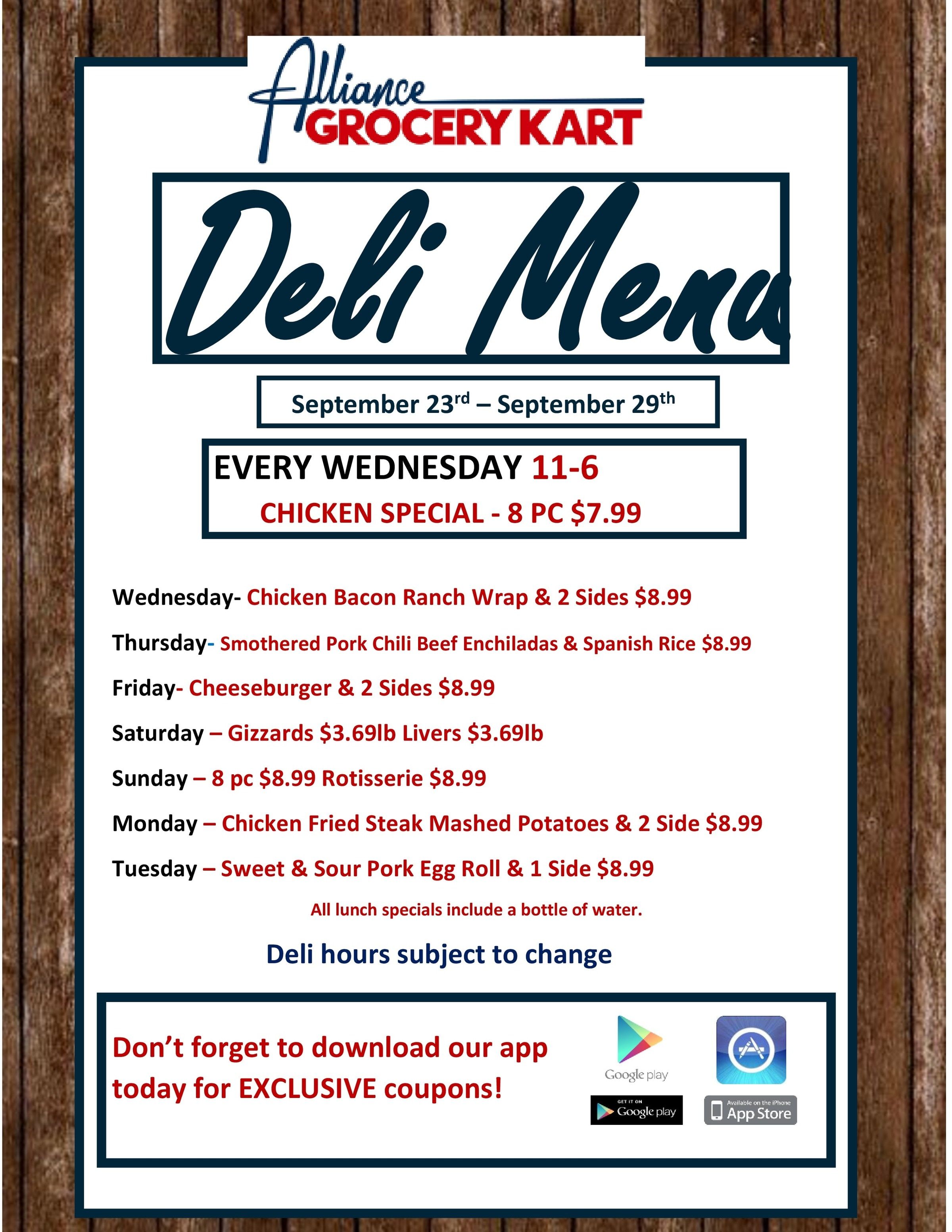 Alliance Grocery Kart Deli Menu Weekly Ad September 23 - 29, 2026