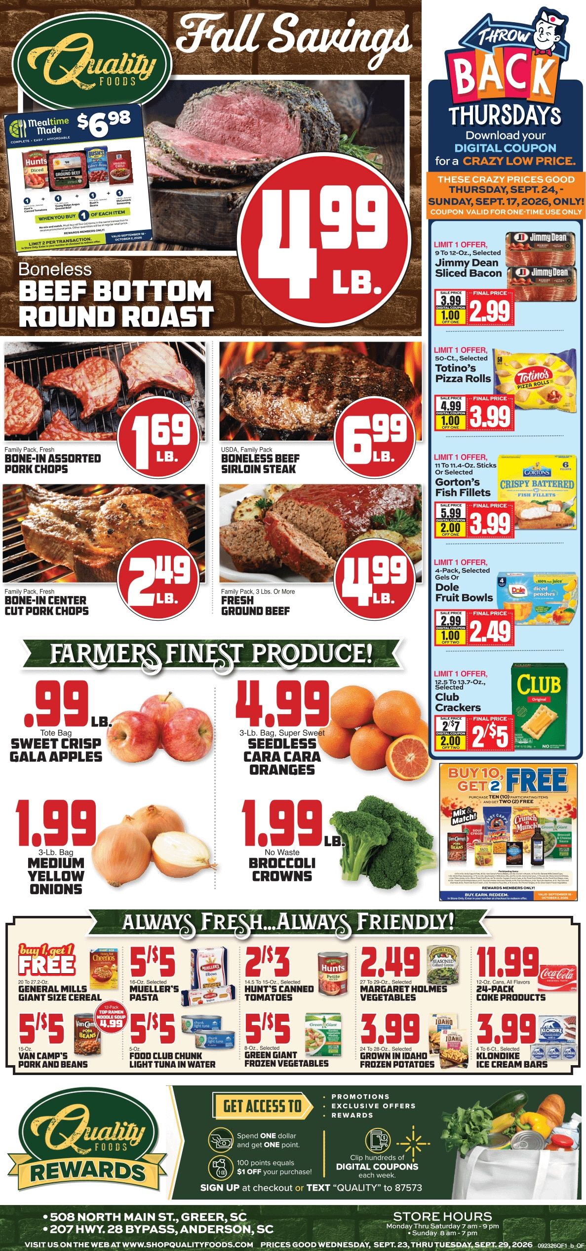 Quality Foods (Anderson and Greer, SC) Weekly Ad September 23 - 29, 2026