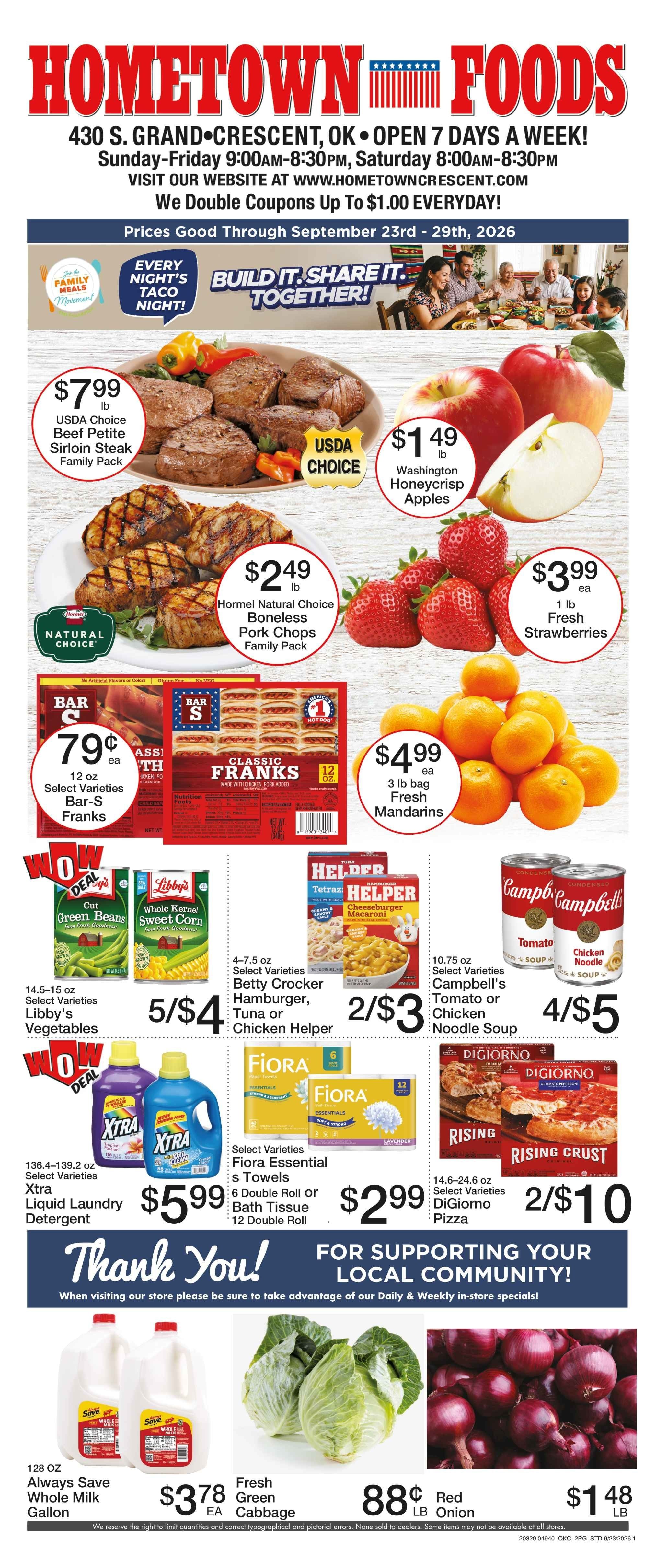 Hometown Foods Crescent Come Save With Us! Weekly Ad September 23 - 29, 2026