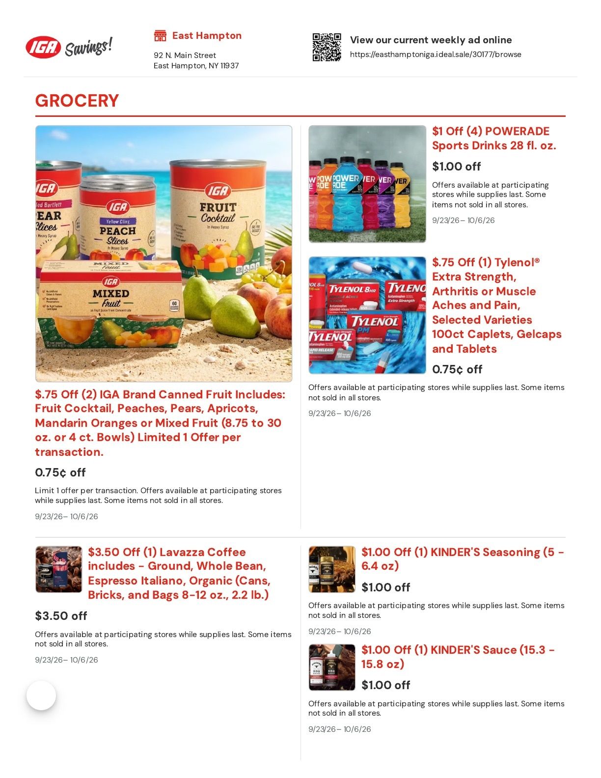 East Hampton IGA Weekly Ad September 23 - October 6, 2026