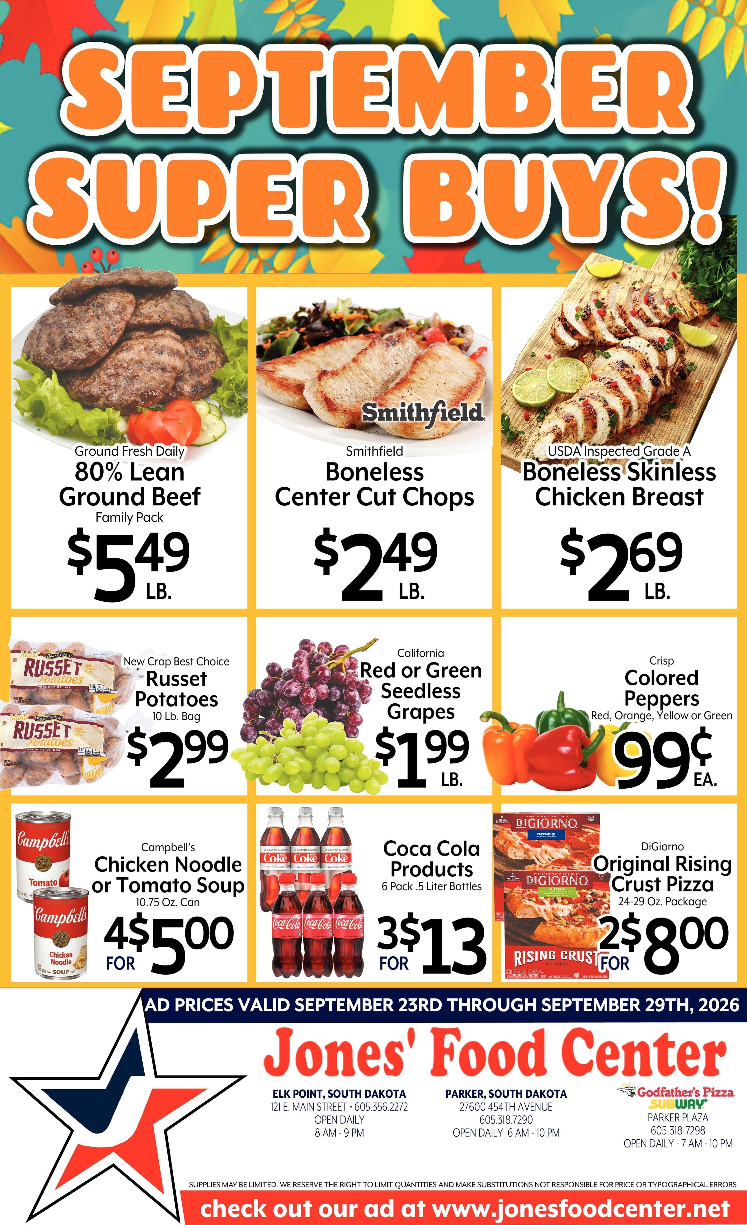 Jones' Food Center September SUPERBUYS! Weekly Ad September 23 - 29, 2026