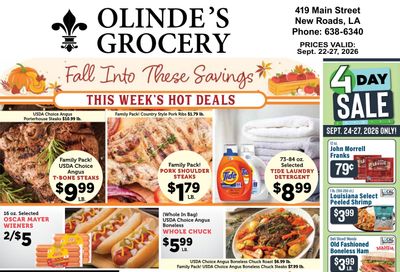 Olinde's Grocery Weekly Ad September 22 - 27, 2026