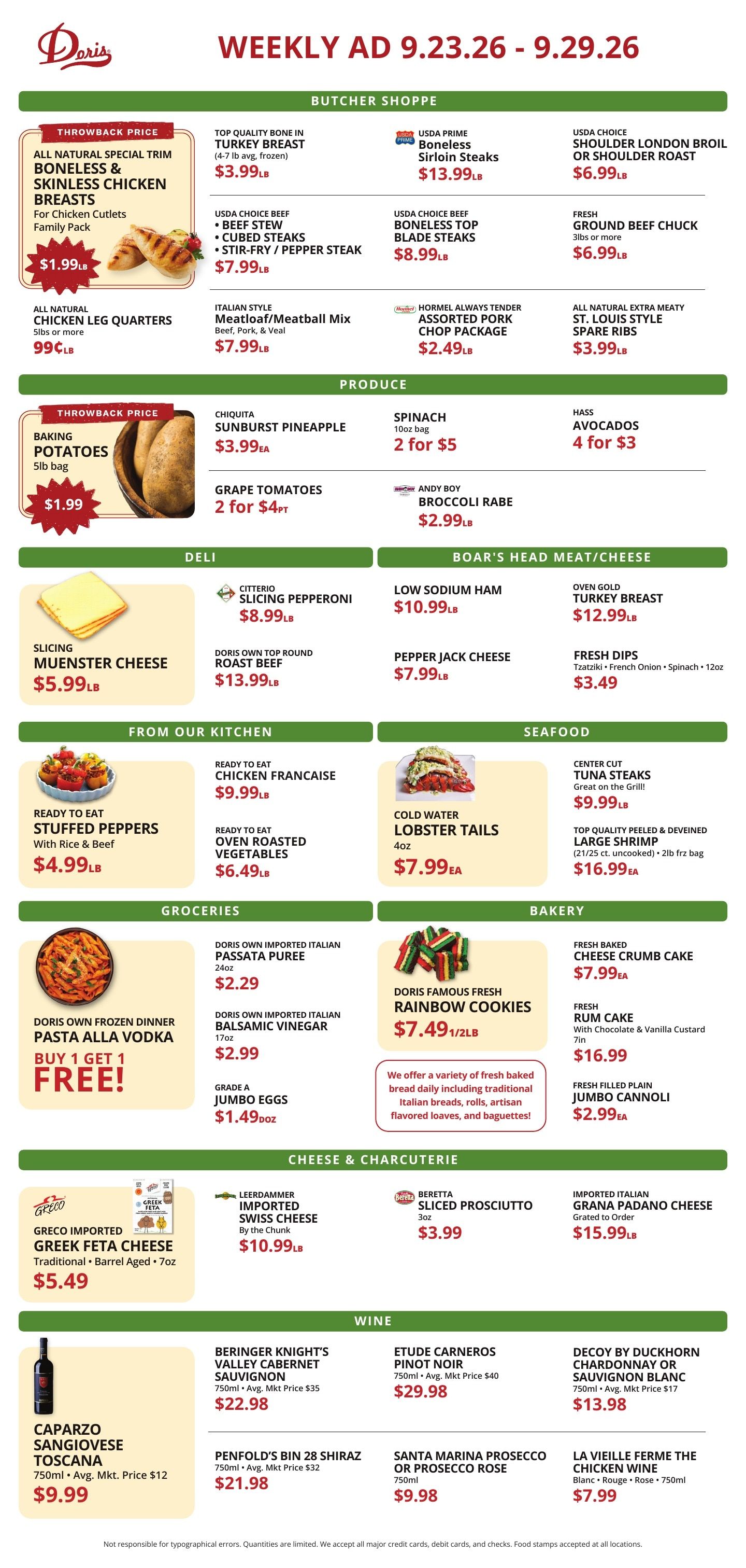 Doris Italian Market Weekly Ad September 23 - 29, 2026