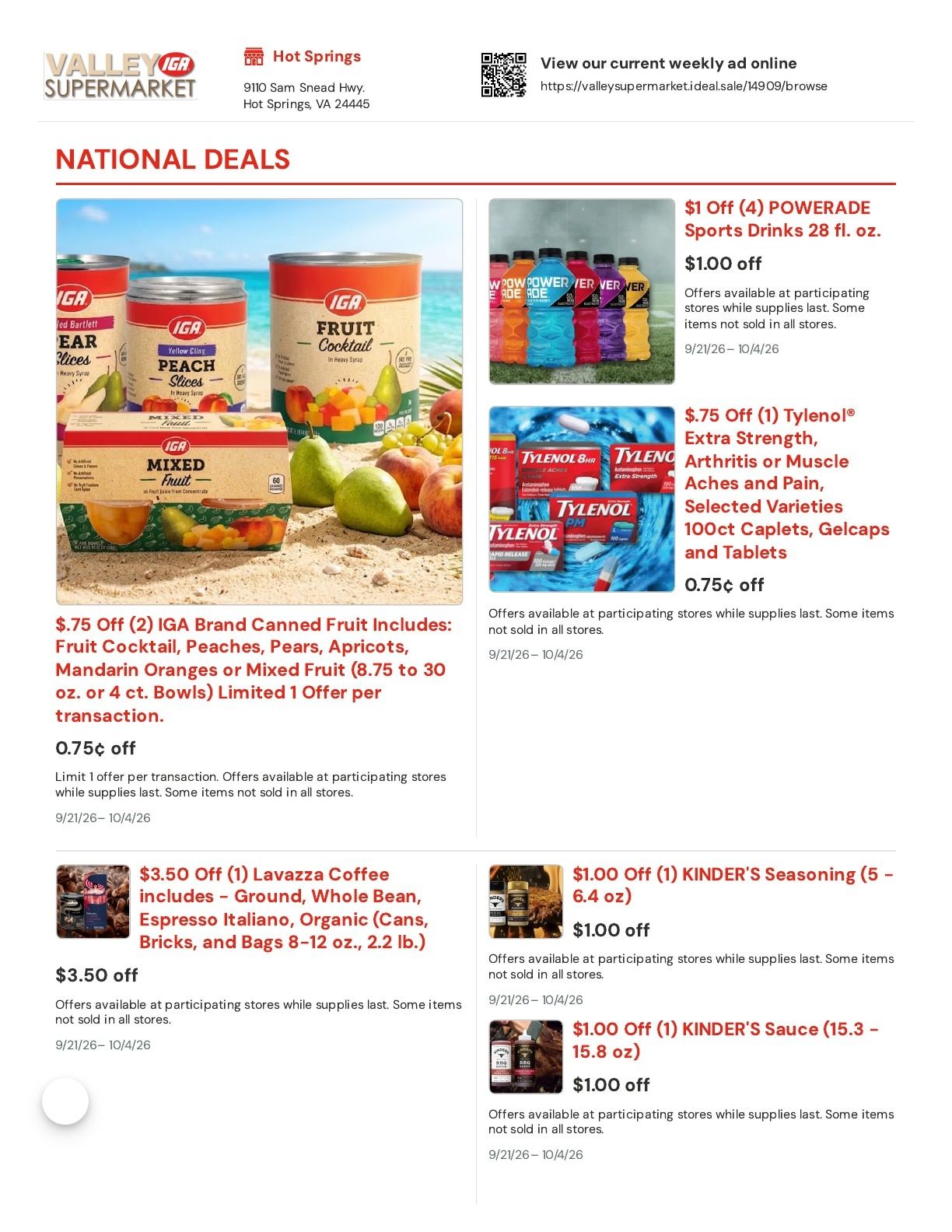 Valley Supermarket IGA Weekly Ad September 21 - October 4, 2026