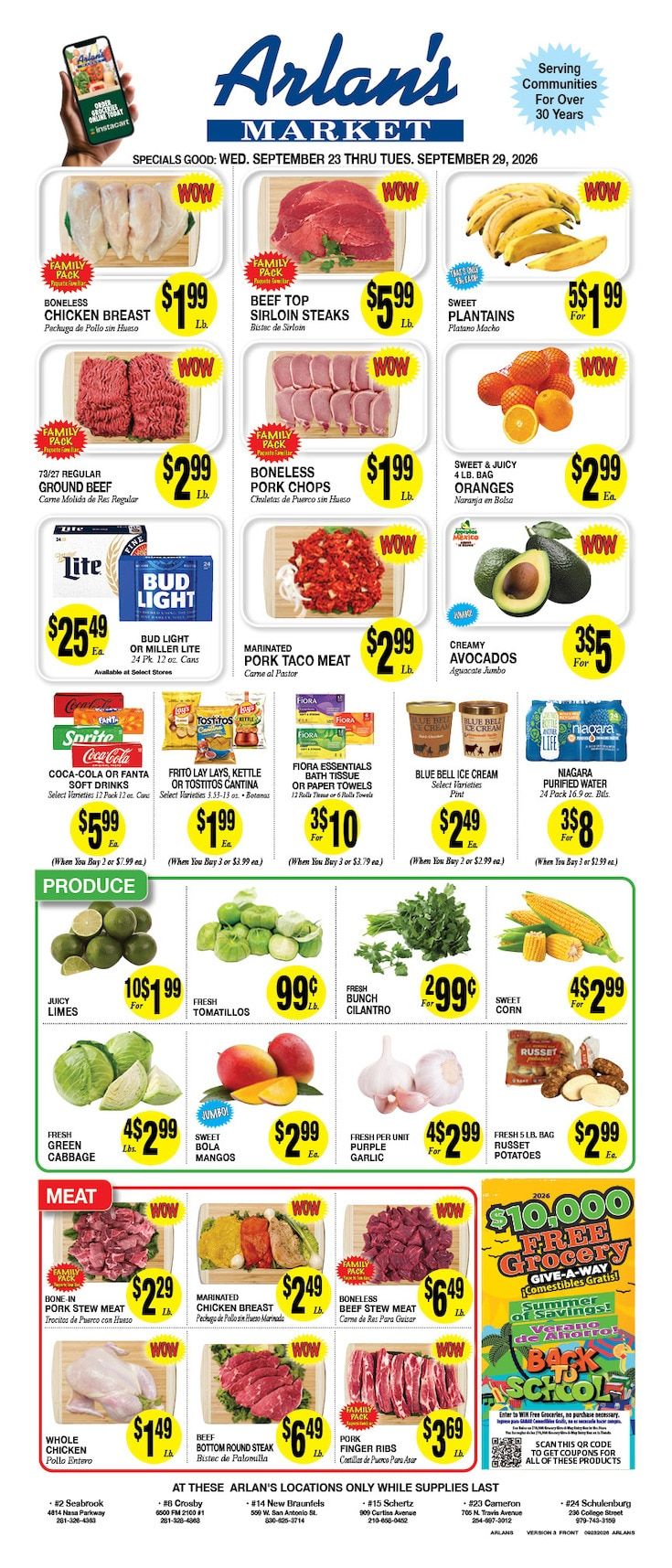 Arlan's Market (Cameron and other locations, TX) Weekly Ad September 23 - 29, 2026