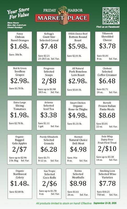Friday Harbor Marketplace Weekly Ad September 23 - 29, 2026