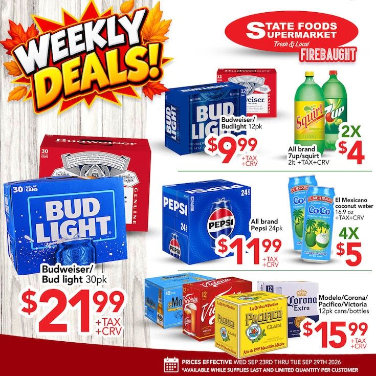 State Foods Supermarket (Firebaugh, CA) Weekly Ad September 23 - 29, 2026