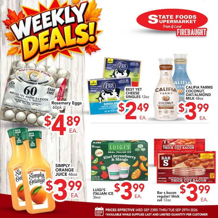 State Foods Supermarket (Firebaugh, CA) Weekly Ad September 23 - 29, 2026