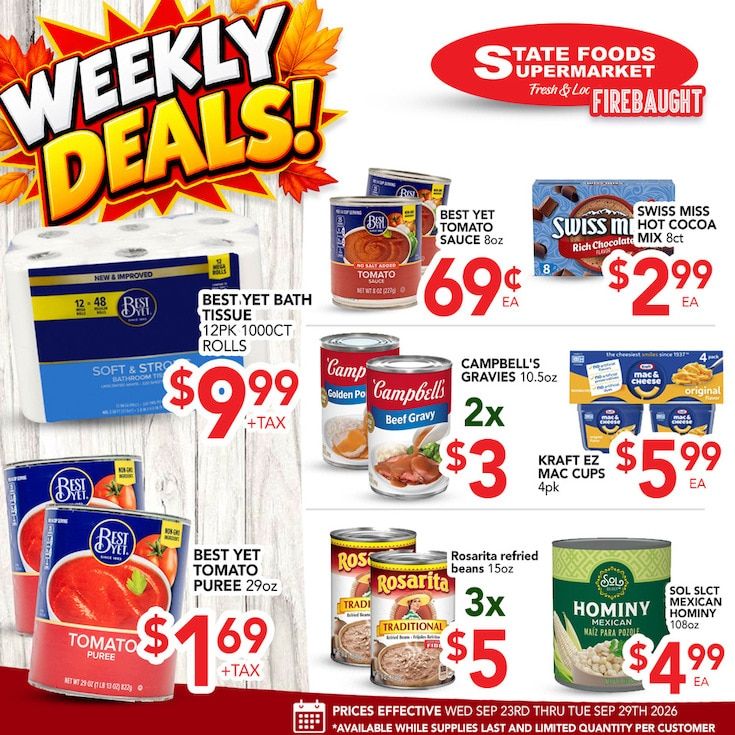 State Foods Supermarket (Firebaugh, CA) Weekly Ad September 23 - 29, 2026