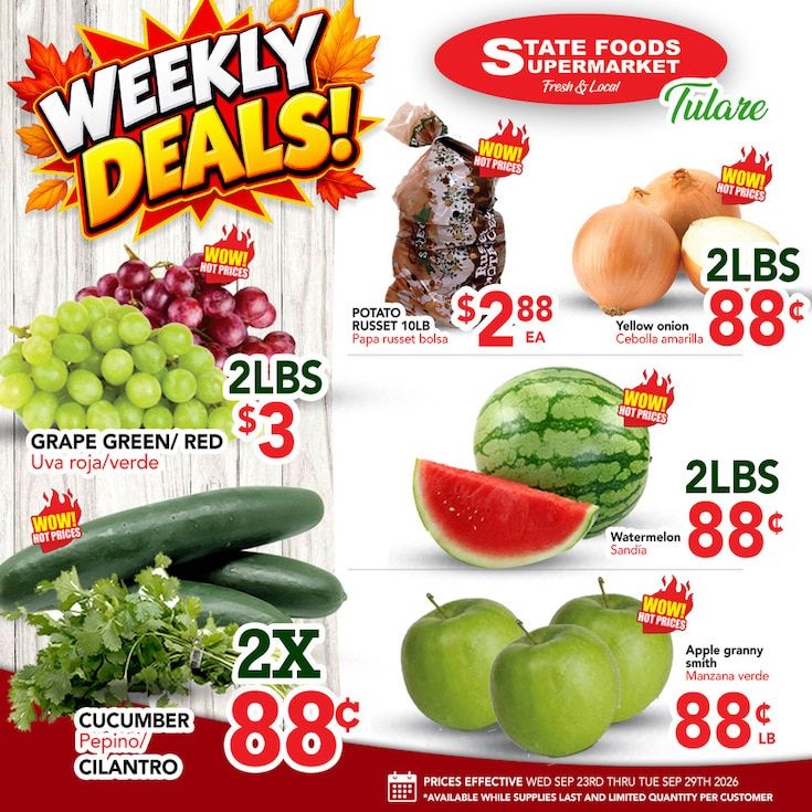 State Foods Supermarket (Tulare, CA) Weekly Ad September 23 - 29, 2026