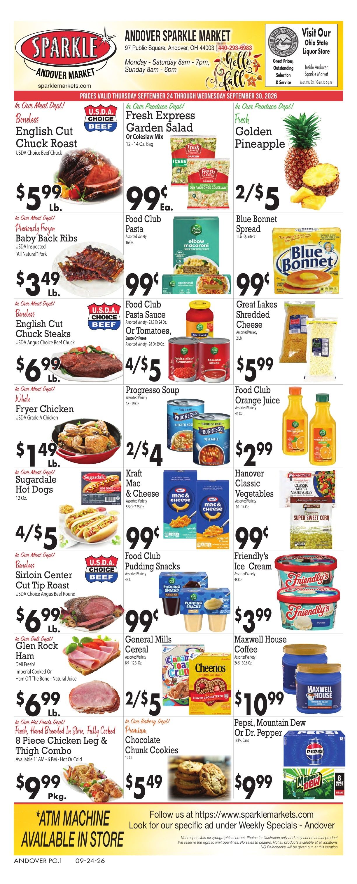 Sparkle Markets (Andover, OH) Weekly Ad September 24 - 30, 2026