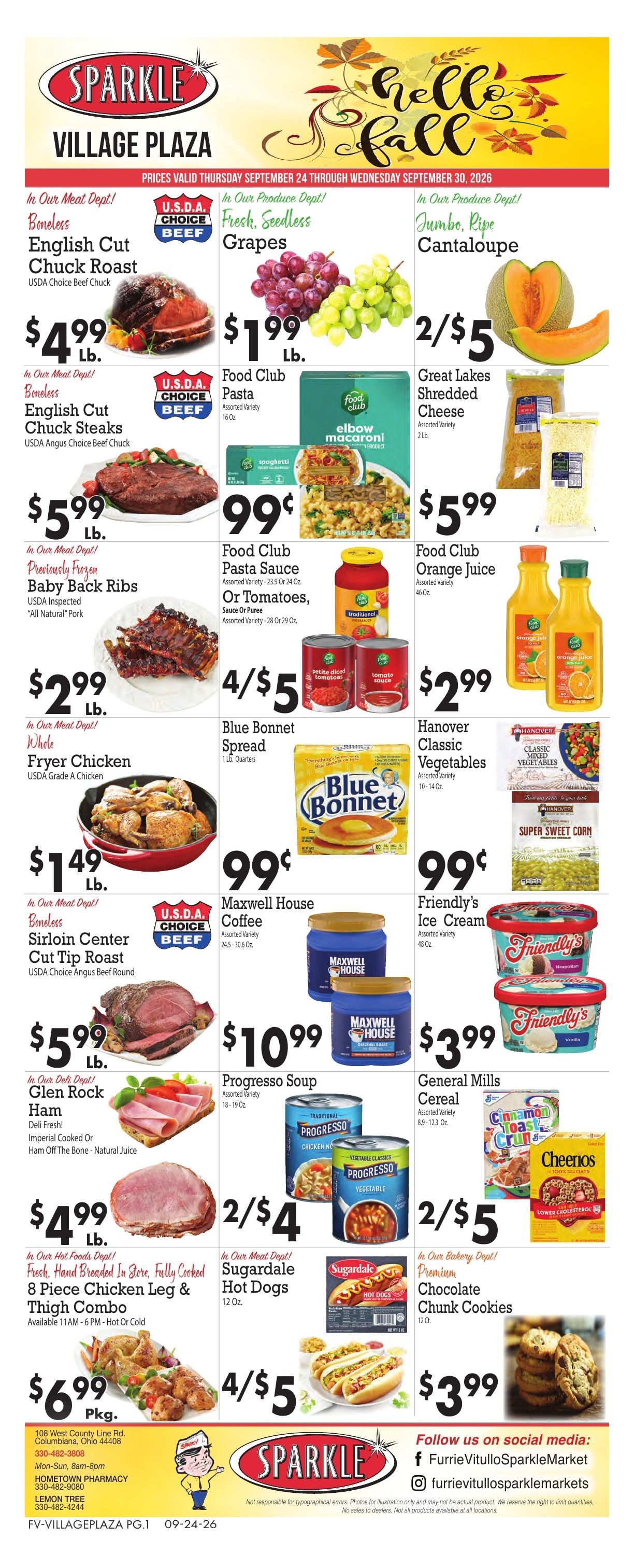 Sparkle Markets (Columbiana, OH) Weekly Ad September 24 - 30, 2026