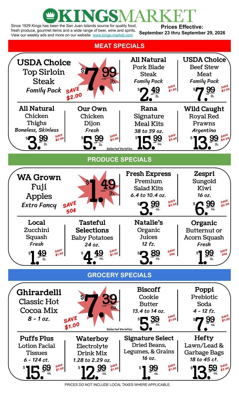 Kings Market Friday Harbor Weekly Ad September 23 - 29, 2026