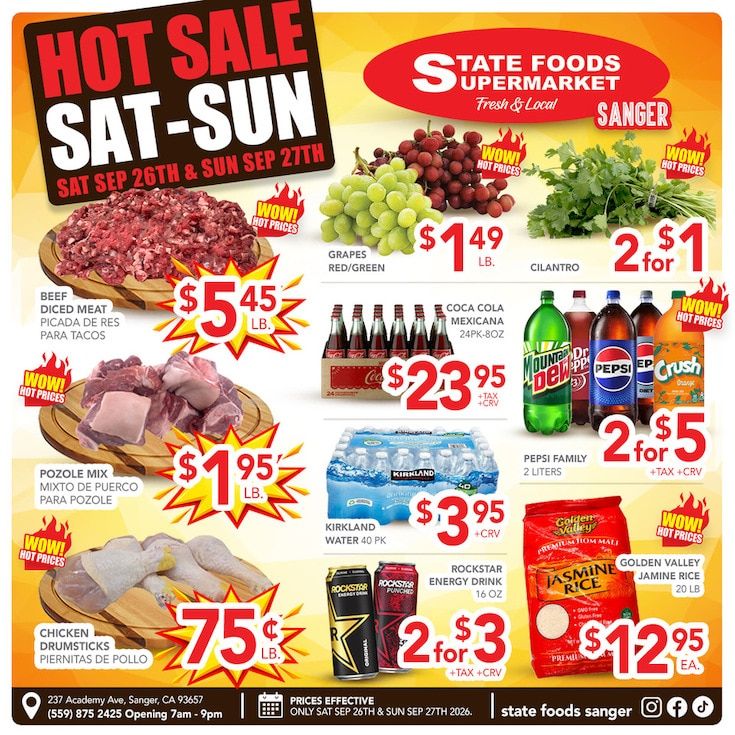 State Foods Supermarket (Sanger, CA) Weekly Ad September 23 - 29, 2026