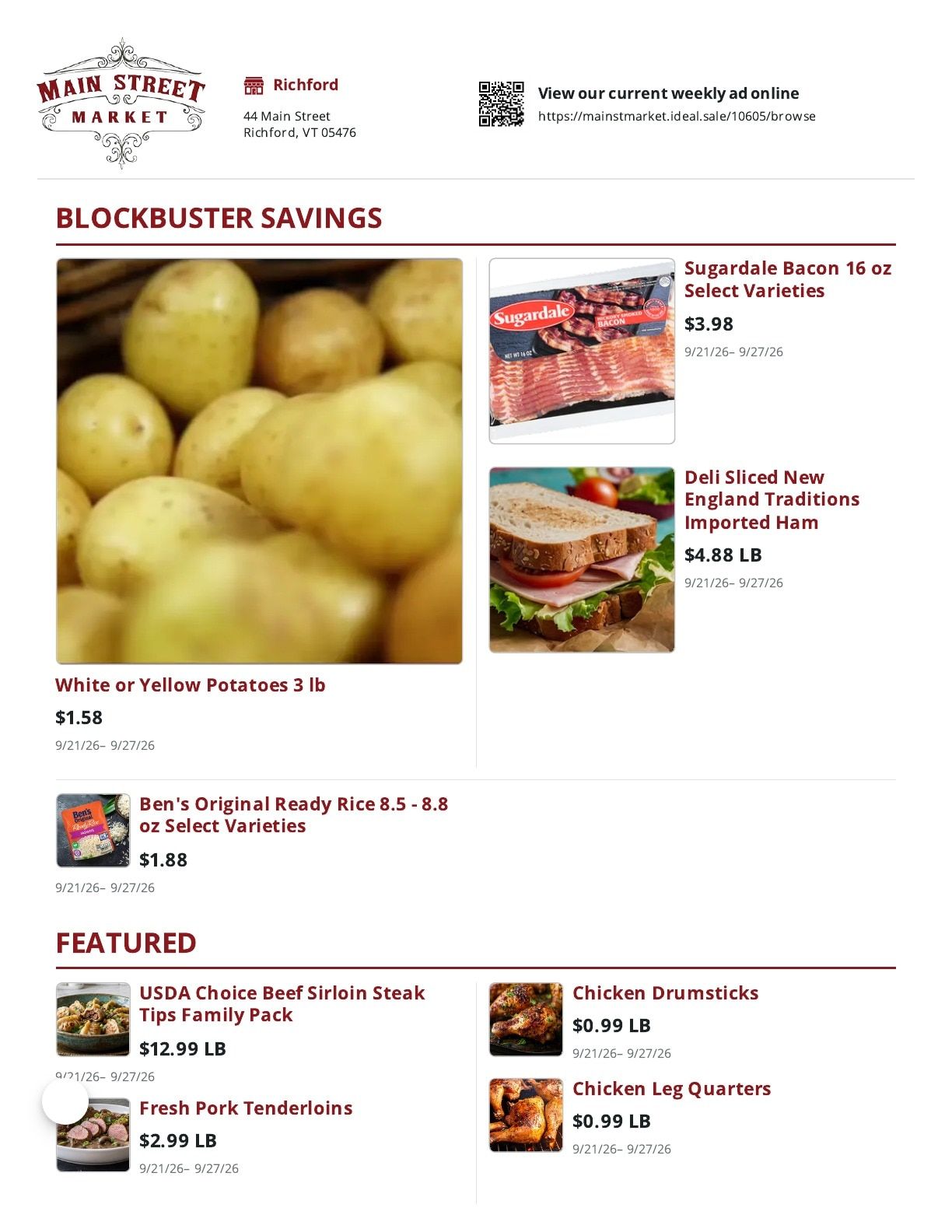 Main Street Market Weekly Ad September 21 - 27, 2026