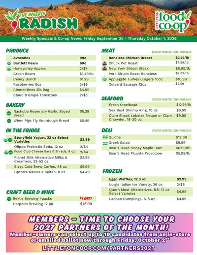 Littleton Food Co-op Weekly Radish Weekly Ad September 25 - October 1, 2026