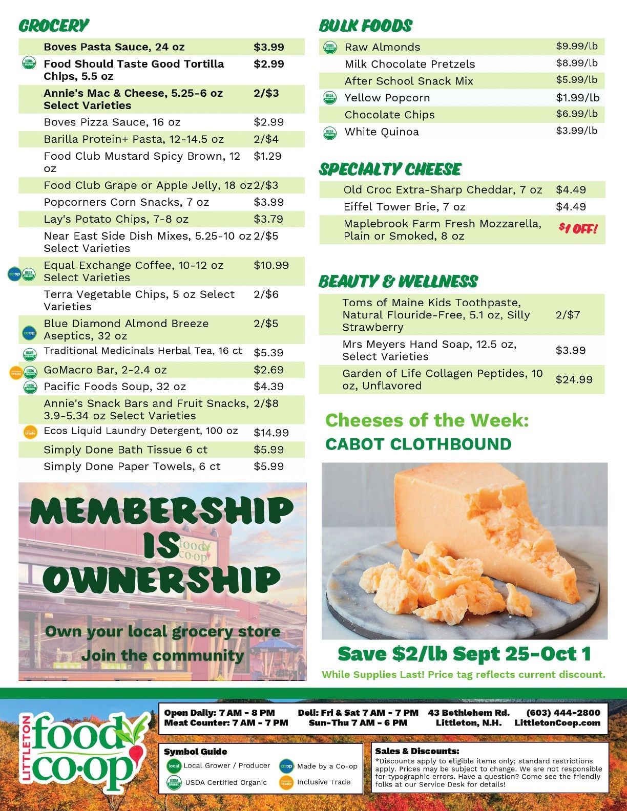 Littleton Food Co-op Weekly Radish Weekly Ad September 25 - October 1, 2026