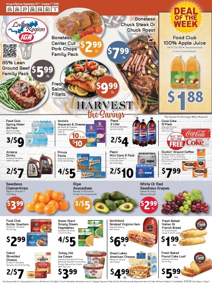 Lake Region IGA Weekly Ad September 25 - October 1, 2026