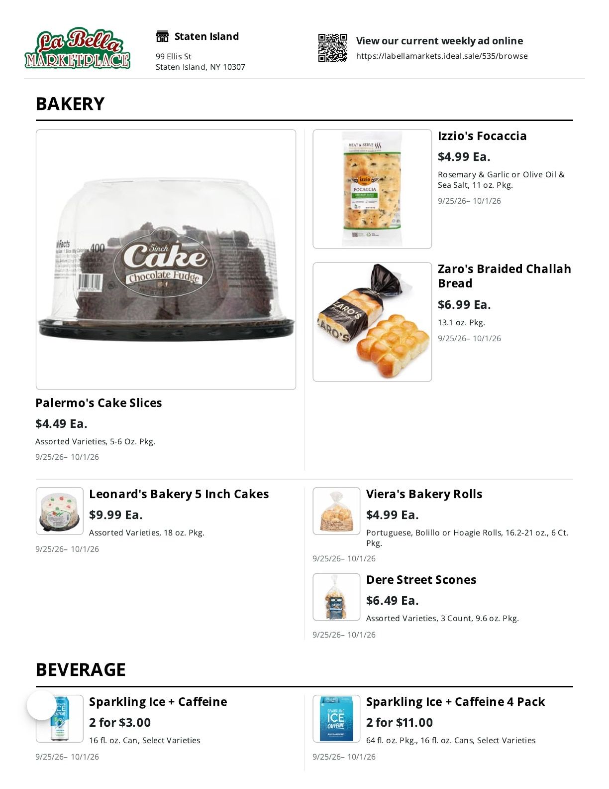 La Bella Marketplace (Staten Island, NY) Weekly Ad September 25 - October 1, 2026