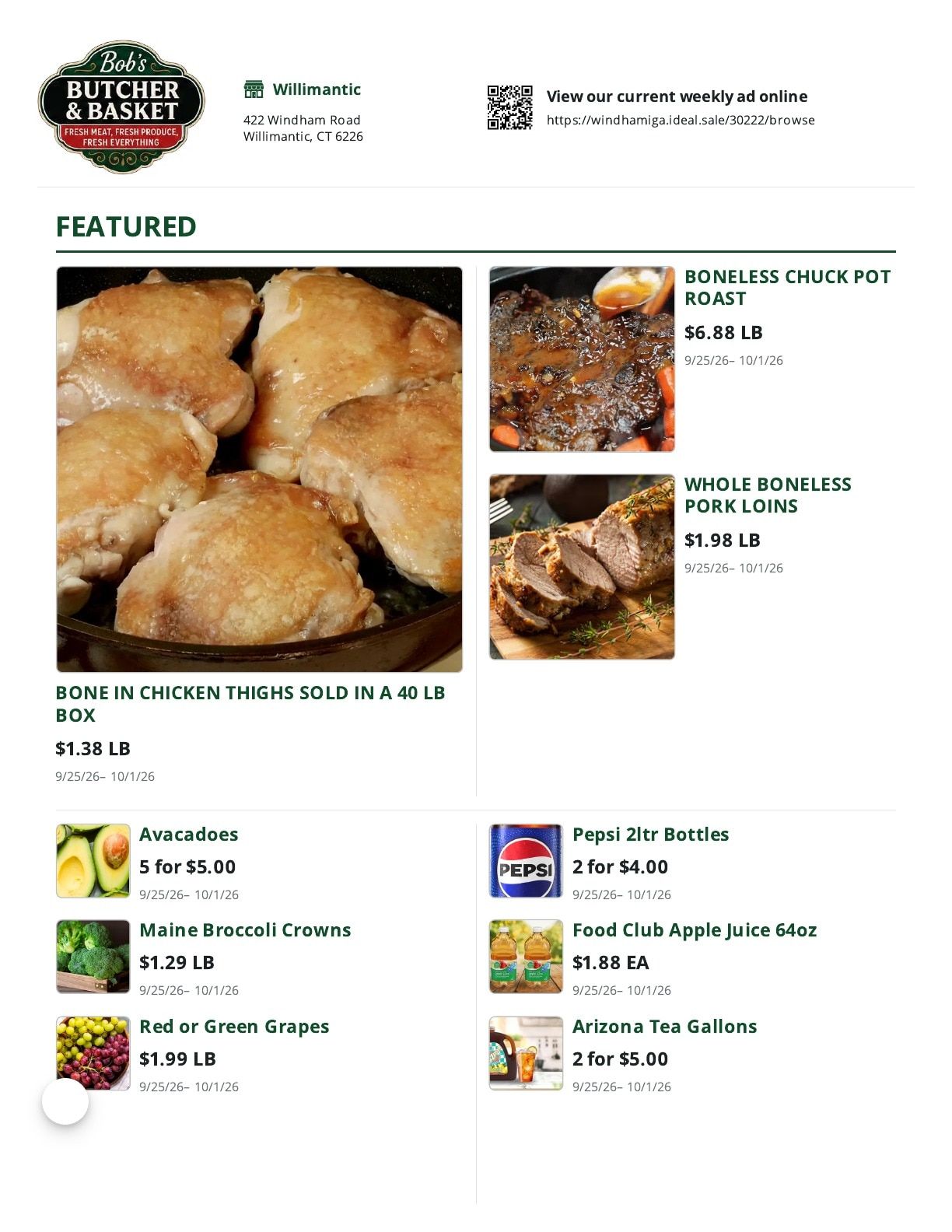 Bob's Butcher & Basket Weekly Ad September 25 - October 1, 2026