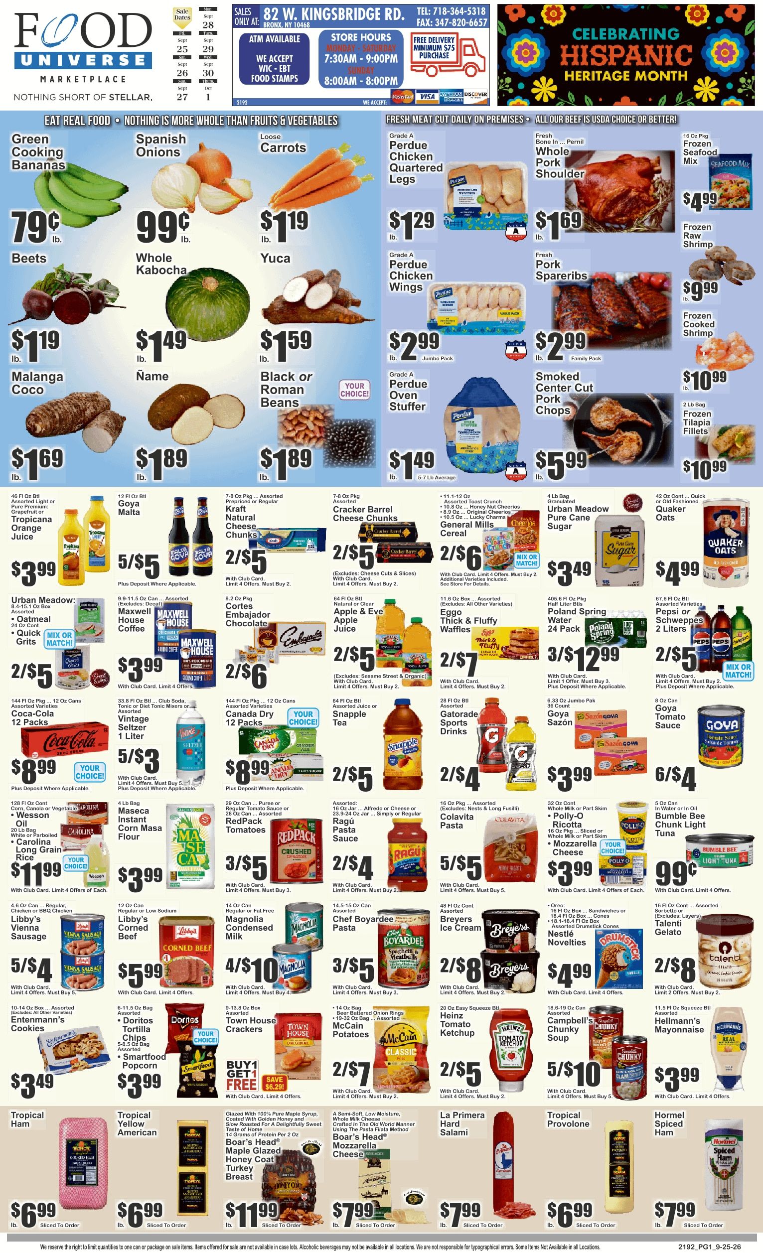 Food Universe (82 W. Kingsbridge Rd., Bronx, NY) Weekly Ad September 25 - October 1, 2026