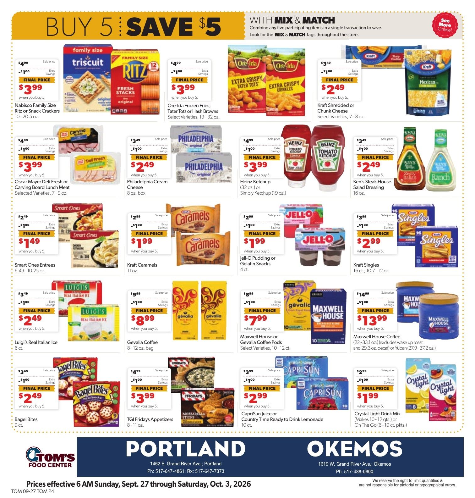 Tom's Food Center (Okemos, MI) Weekly Ad September 27 - October 3, 2026