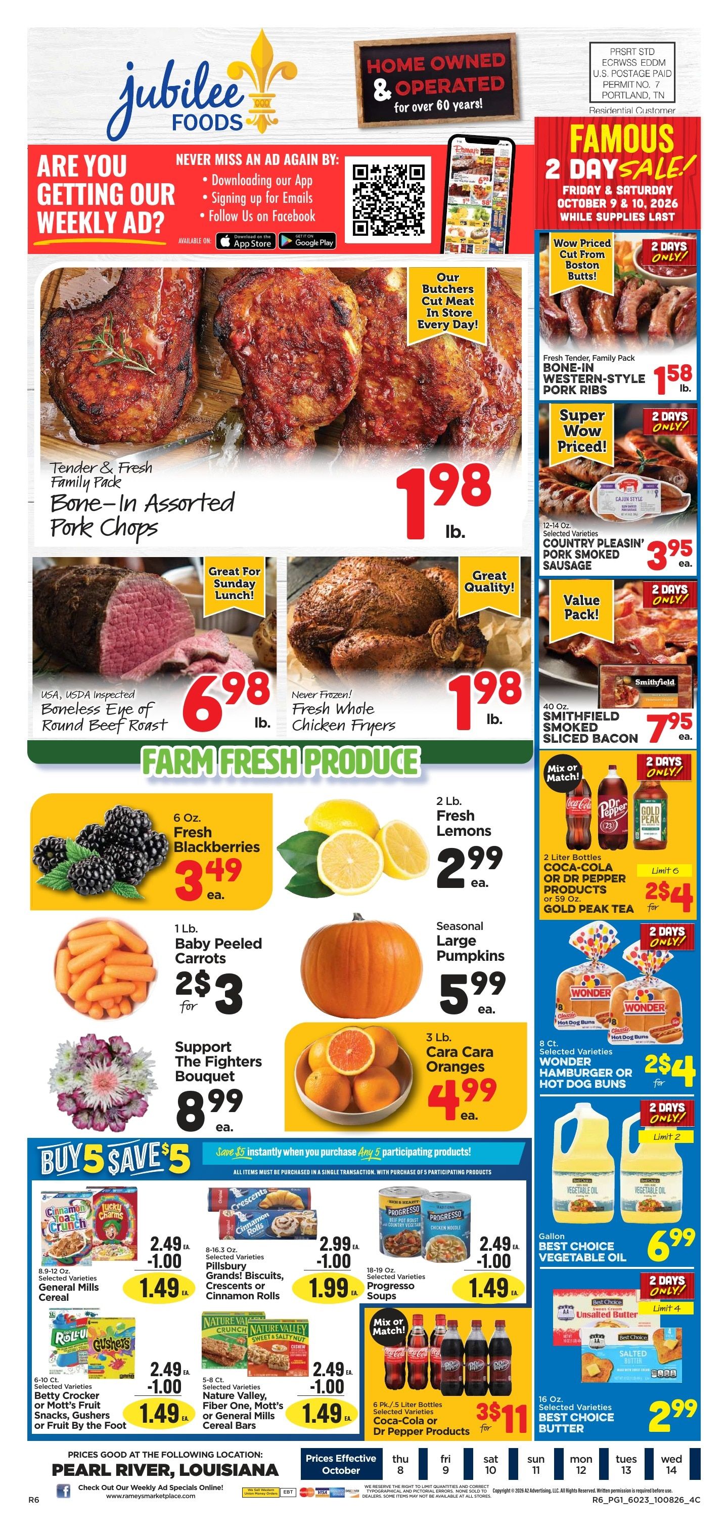 Jubilee Foods Pearl River Weekly Ad October 8 - 14, 2026