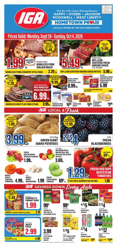 Cox Foods IGA Weekly Ad September 28 - October 4, 2026