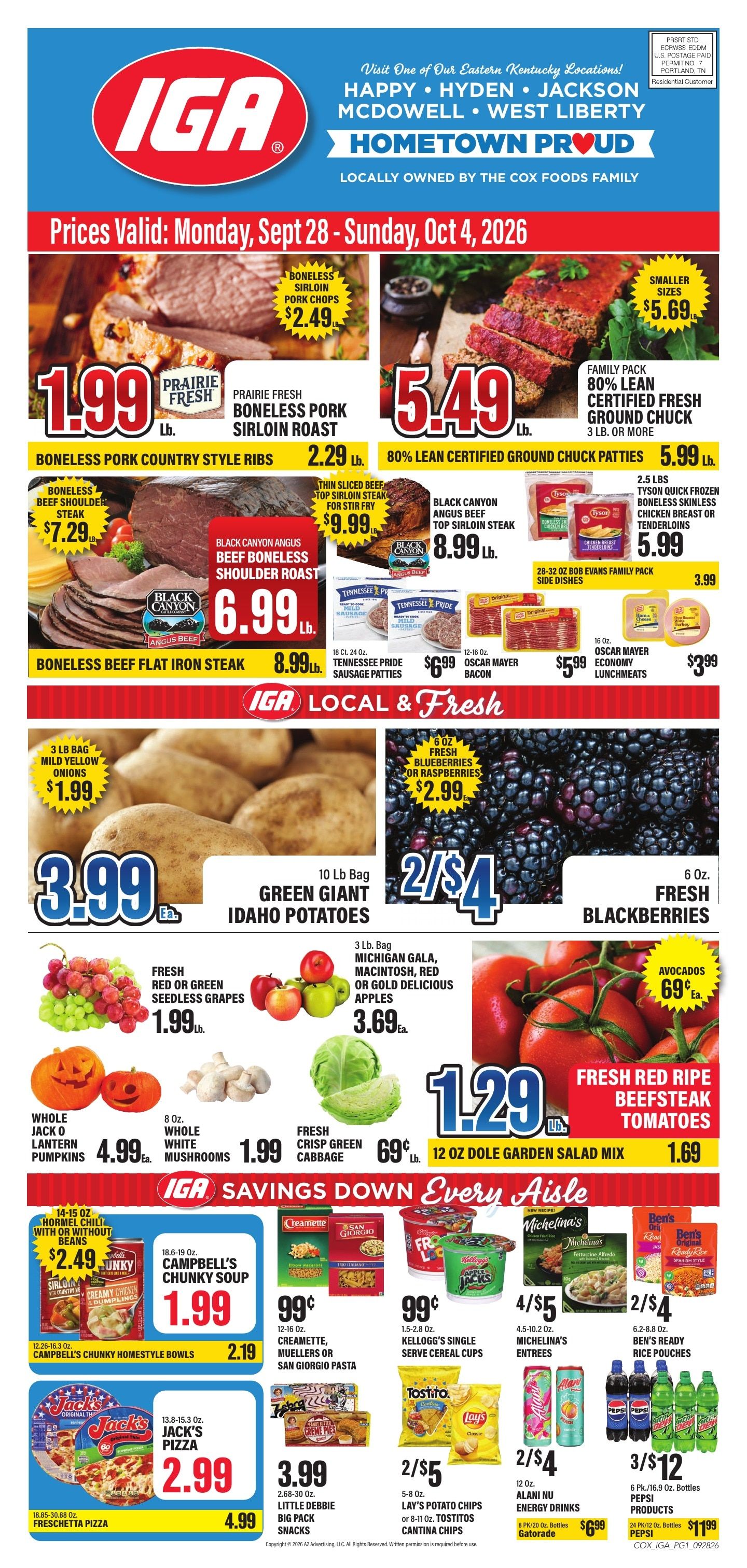 Cox Foods IGA Weekly Ad September 28 - October 4, 2026