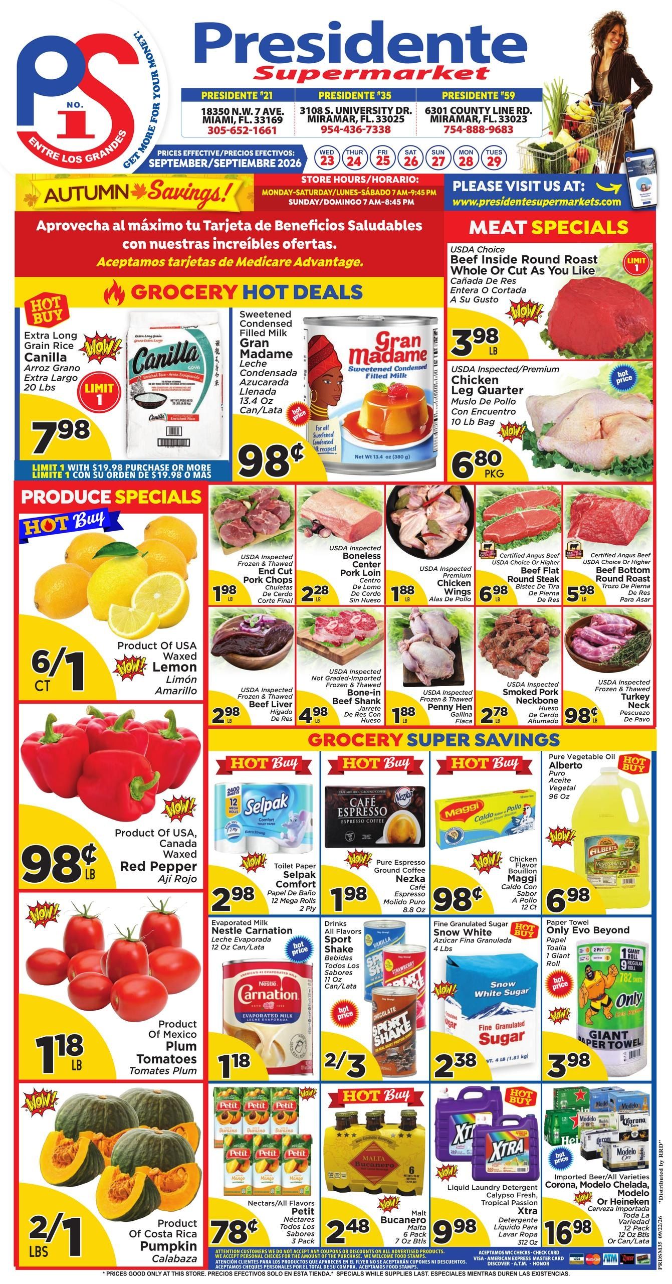 Presidente Supermarkets (Hollywood-Miami Gardens Area, FL) Weekly Ad September 23 - 29, 2026