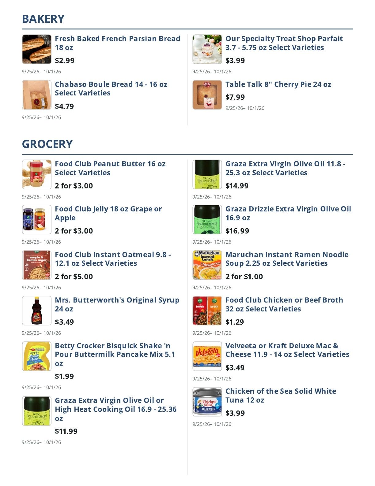 Main Street Grocery Weekly Ad September 25 - October 1, 2026