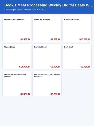 Beck's Meat Processing Weekly Digital Deals Weekly Ad September 28 - October 3, 2026