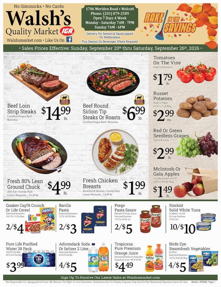 Walsh's Quality Market IGA Weekly Ad September 27 - October 3, 2026