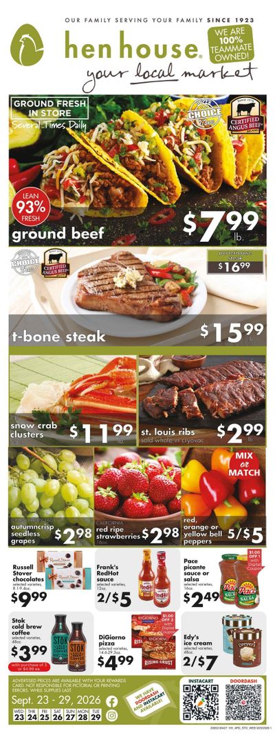 Hen House Weekly Ad September 25 - 29, 2026